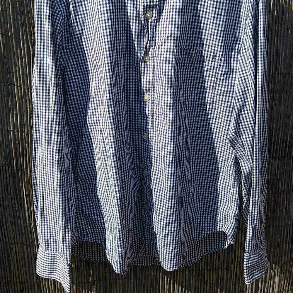 J. Crew Navy White Checked Long Sleeve Lightweight Button Down Slim Fit - L